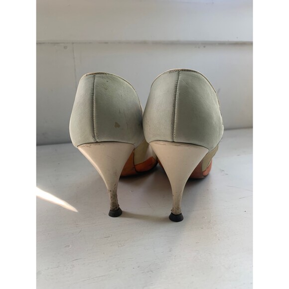 60s Off White Heels Pointy Toe 8 Narrow Vintage Midcentury Shoes Johansen - Picture 5 of 10